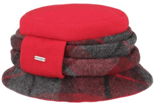 McBURN Damenhut Agnes Karo Fuggerhut Damen - Made in Italy Wolle kariert mit Futter, Futter Winter Herbst-Winter - One Size rot