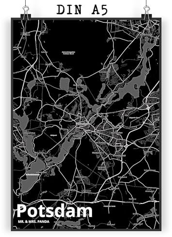 Mr. & Mrs. Panda Poster Potsdam DIN A5 - Geschenk, Wanddekoration, Bild, Raumdekoration, Dorf, Stadt Dorf Karte Landkarte Map Stadtplan, Wanddeko