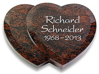 Grabplatte, Grabstein, Grabherz, Urnengrabstein Modell Amoureux 40 x 30 x 7 cm Aruba-Granit, poliert inkl. Gravur (Ohne Ornament)