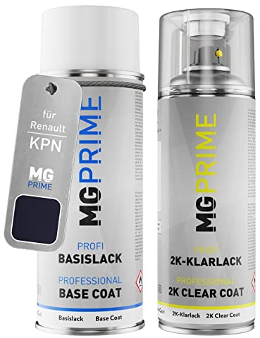 MG PRIME Autolack Spraydose für Renault KPN Gris Titanium Nacre Metall. +2K | Titanium-Grau Perleffekt / Gris Titanium Nacre Metallic, Set aus Basislack + 2K Klarlack, Sprühdosen 400ml