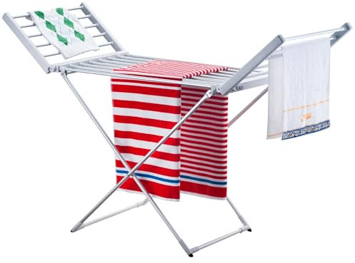 Séchoir à linge étendoir électrique 220W MAGMA Ailes rabattables Gris Aluminium