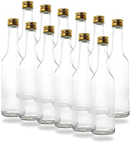 Flaschenbauer - Kleine Glasflaschen, 350 ml, mit Schraubverschluss, PP28, goldfarben, leer, zum Befüllen von Wein- und Likörflaschen, 350 ml, 6 Stück