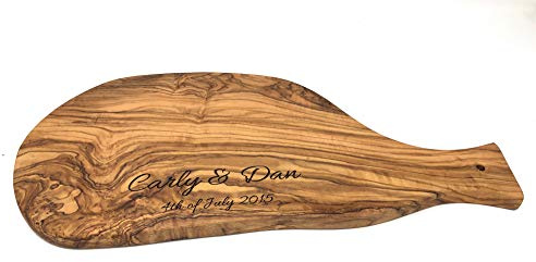 Personalised 35-40cm Olive Wood Handled Slim Width Chopping Serving Board - Perfect Wedding,Anniversary and Housewarming Gift