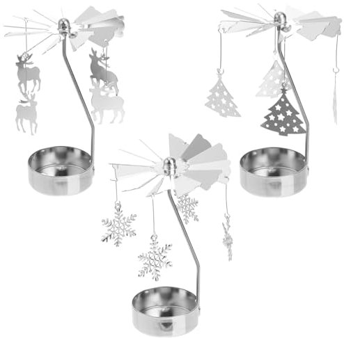 Lurrose 3 Stück Karussell Teelicht Rotierende Kerzenhalter Teelichthalter Kerzenständer Teelichter Halter Teelichter Schalen Weihnachtsdeko Weihnachten Tischdeko 3 Muster