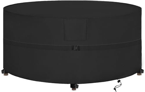 SIRUITON Ø190x80CM - 420D Gartenmöbel Abdeckung, Rund Gartentisch Abdeckung, Schutzhülle Abdeckplane, Wasserdicht Esstisch Abdeckung für Möbelsets, Reißfest Schwerlast, Anti-UV Abdeckplane