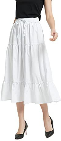 Tronjori Womens A Line Long Midi Denim Skirt Tired Layers,XL,White