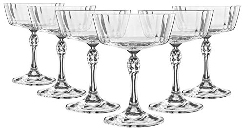 Bormioli Rocco 6X Clear 275ml America '20s Champagne Cocktail Saucers - Vintage Art Deco Coupe Glasses for Wine, Espresso Martini
