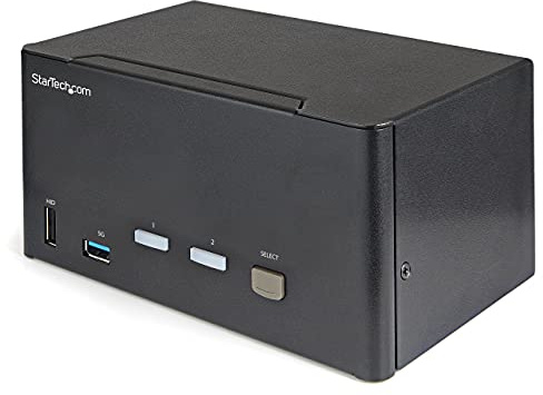 StarTech 2-Port Triple DisplayPort KVM, 4K 60Hz UHD HDR, USB 3.0, DP 1.2 | Dreifach-Monitor, 5Gbit/s, 4x USB 2.0 HID, Audio, Hotkey, HDCP 2.2, Stahlgehäuse, Umschalter