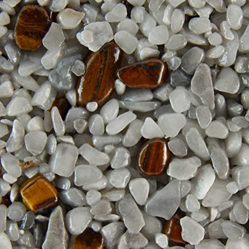 Terralith Edelsteinteppich Mix Tigerauge/Grau Komplett-Set für 1qm - Körnung: 2-4mm mit Epoxidharz Bindemittel - für Innen mit Halbedelsteinen in Braun