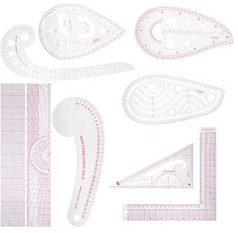 TOPINCN Righello per Abbigliamento, Set di righelli per Sarto, Righello per Curve da Cucito 9 Pezzi Righello per virgole in PVC Modelli per Quilting per Cucire su Misura