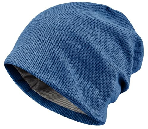 Clape Unisex lång beanie klassisk slouch beanie mössa av riktig lätt jersey mössa ihålig mössa elastisk lång mössa stickade mössor för män, SC01-marinblå, 56/60