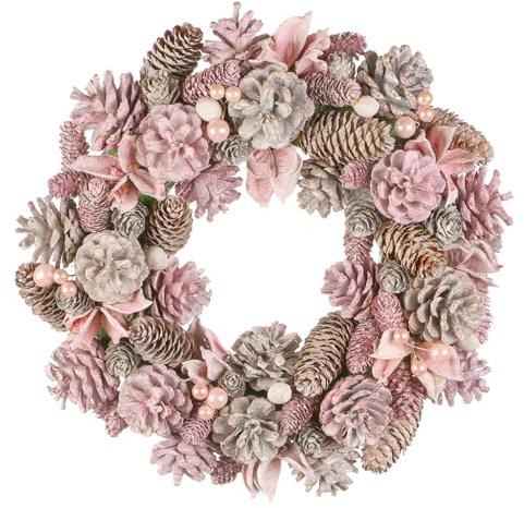 Sparkling Pink Christmas Wreath Large Front Door Wall Hanging Pine Cone Winter Garland Ornament Decoration