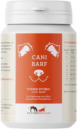 Futtermedicus Vitamin Optimix Cani Barf | 180 g | Ergänzungsfuttermittel für ausgewachsene Hunde | Spurenelement & B-Vitamin Ergänzung zum BARFen mit Knochen | Hochkonzentriert