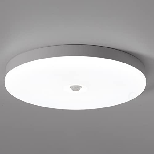 Modern White Round 12 Inch Motion Sensor LED Indoor Ceiling Light Flush Mount Fixture 6500K Daylight, 1800lm 18W Energy Efficient with Adjustable Beam Angle for Living Room, Bedroom, Bathroom,
