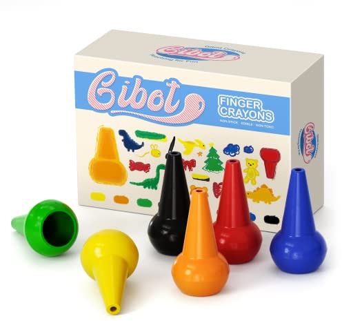 Gibot Kleinkinder Wachsmalstifte Handflächengriff Wachsmalkreide, 6 Farben Zeichenstift Wachsmalstifte, Kinder Stapelbares Spielzeug für Kinder und Kleinkinder, Sicher Montessori Spielzeug