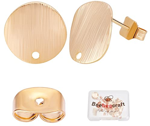 Beebeecraft 20 Stück/Box 18 Karat Vergoldete Ohrring-Zubehörteile Flache Runde Pad-Stifte Ohrstecker Mit Loch Und 20 Stück Schmetterlings-Ohrring-Verschlüsse Für Die DIY-Ohrring-Schmuckherstellung