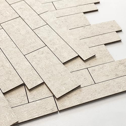 VAOVI Pannelli autoadesivi 3D a mosaico in pietra arenaria, per cucina, piastrelle effetto pietra, impermeabili, da applicare (bianco, 10 fogli)