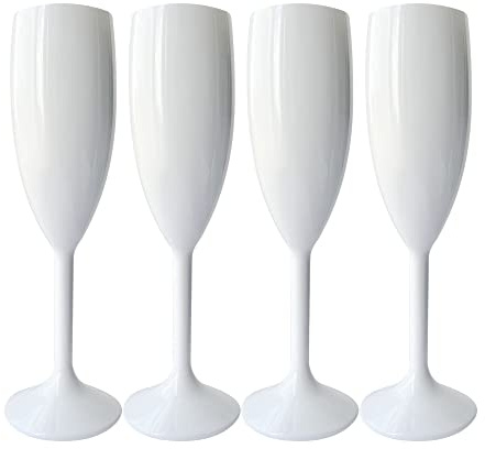 White Plastic Champagne Flutes - Reusable Plastic Prosecco Flute Pack of 6