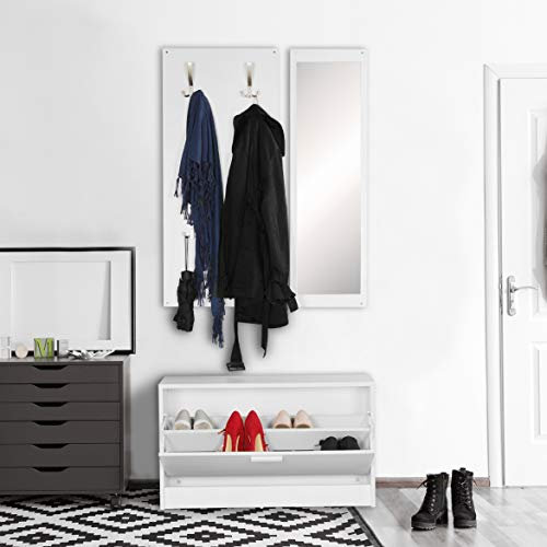 möbelando Wand-Garderobe Salerno mit Spiegel & Schuhschrank Spanplatte weiß | Moderne Flur-Kompaktgarderobe für Jacken & Schuhe | Komplettgarderobe