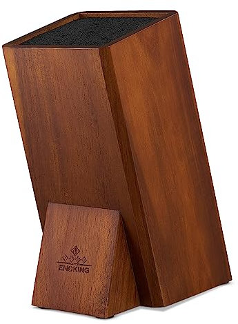 ENOKING Wooden Universal Knife Block, Knife Block Without Knives, Acacia Wood Knife Holder Storage Stand with Removable Plastic Bristles for Kitchen Counter Knife Storage Rack(1-Tier)
