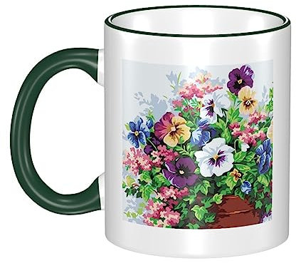 OUSIKA Kaffeetassen mit Stiefmütterchen-Blumen-Druck, Keramik-Kaffeetassen für Frauen, 326 ml, Teetassen für Latte-Milch-Kakao