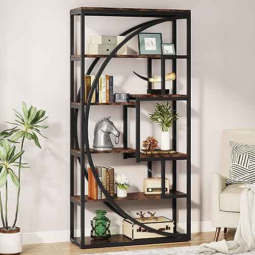 Tribesigns Industrial Bookcase 180 cm Height - 5-Tier Vintage Brown Shelf with 8 Open Compartments, Sturdy Shelf Unit for Living Room / Home Office