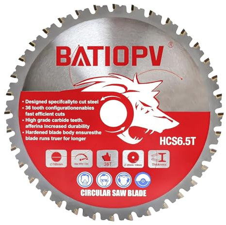 BATIOPV Hoja de Sierra Circular 165 x 20 mm, 36 Dientes - Ideal para Corte de Acero, Aluminio y Tubos Metálicos, Compatible con Herramientas Dewalt y Makita, Einhell