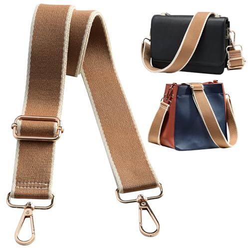 Navaris Correa Bolso Bandolera - Correas para Bolsos de Mujer - Longitud Ajustable 75-138 cm - asa para Bolso de Mano riñonera Bolsa de Deporte - Ganchos Dorados - Rayas marrón