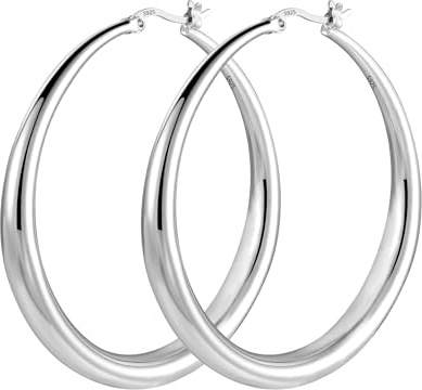 KISSPAT Boucles d'Oreilles Créoles Grandes pour Femmes en Argent 925, Hypoallergéniques, Légères, Classique, Acier, pour Bijoux Cadeaux, Boucles d'Oreilles 50MM