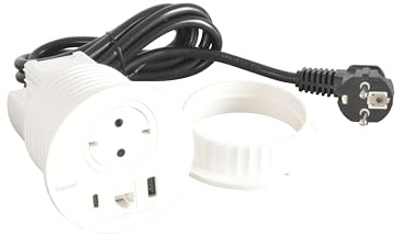 LEGRAND, Incara Disq 80 654710 Prise de Charge USB A+C, Prise de données FTP catégorie 6 RJ 45, Multiple, encastrable 15 W, câble de 2 m, 2 fiches P+E, Couleur : Blanc Ultra