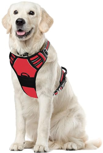 Voarge Hundegeschirr Grosse Hunde, Anti Zug Geschirr Hund mit Kontrolle, Verstellbare Weste Hundegeschirre, mit einfach zu bedienendem Griff für Training oder Spaziergänge (Rot, M)