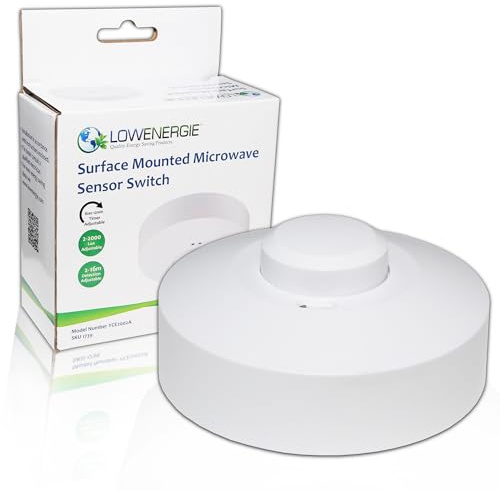 Lowenergie Microwave Sensor Switch, 1200W Adjustable – Occupancy Detection, Time Delay, Motion Sensor, Ceiling or Wall Mount, Automatic Lighting Control, Energy Saving, DIY & Commercial Use