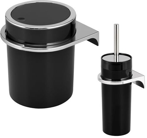 bremermann Savona, Set da 2 Pezzi, Secchio cosmetico da 5,5 Litri e scopino WC con Supporto a Parete, Rotondo (Nero)