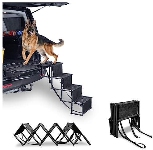 Zeetan Escaleras Portátiles para Perros De Paso, Rampa Plegable para Mascotas Que Suben Escaleras para Camiones SUV Cama Alta Al Aire Libre Hospital De Mascotas Viaje De Mascotas,Negro,4 Step