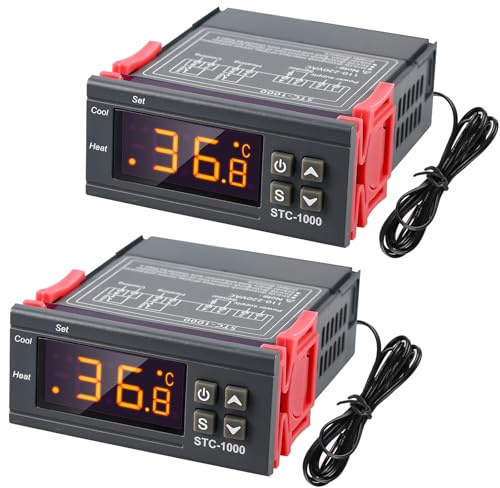 2 Stück STC-1000 Digitaler Temperaturregler, 110–220 V Digital Temperature Controller Thermostat, Temperaturwächter Celsius mit NTC Sensor Sonde, Digital Temperaturregler für Fermentation Luke