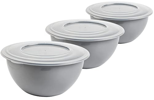 2friends Leya - Lot de 3 bols mélangeurs avec couvercle de 5 l - En plastique - Sans BPA - Gris clair - Avec couvercle - Diamètre : 28 cm