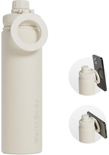 Well & Body Magnet'O Trinkflasche, magnetisch, 750 ml, MagSafe-kompatibel, aus Edelstahl, mit verstellbarem Winkel, ohne BPA und Isolierung, Stativ Fitness CrossFit [Cream]