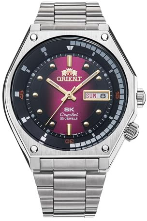 Orient Revival Neo 70s - Orologio Da Uomo Automatico a Carica Manuale Impermeabile Bracciale e Cassa In Acciaio Metallizzato Quadrante Rosso - RA-AA0B02R39B RA-AA0B02R