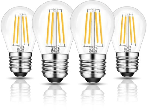 ROMANJOY 4W E27 LED Dimmable Light Bulbs, G45 Golf Ball Bulb Warm White 2700K, Vintage Filament Globe Edison Screw Bulb, 40W Equivalent 230V Glass LED Lamps, 4 Pack