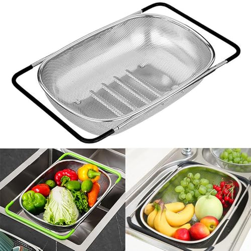 Sieb Edelstahl, Spülbeckensieb, Küchensieb Edelstahl, Kitchen Sink Strainer Für Gemüse Und Obst Waschen, Ausziehbar, Küchenutensilien (Schwarz, Mesh Stil)