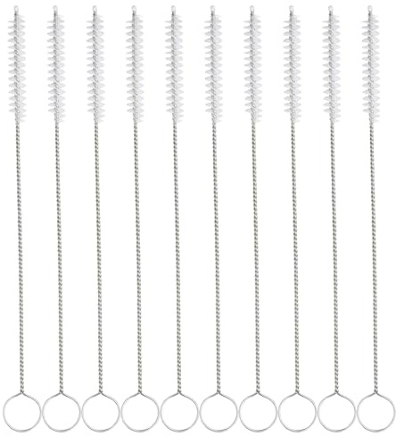Pipe Tube Brush, 10 pieces Pipe Cleaning Brushes, Nylon Drinking Straws Cleaner Brush, Small Bottle Brush Set, for Washing Narrow Neck Water Bottles Jars Teapot Spout, White, 20 CM