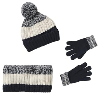 Vertbaudet Jungen-Set: Mütze, Rundschal & Handschuhe, Colorblock Nachtblau 104/116