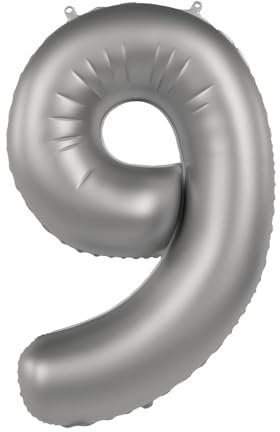 Folat B.V.- Folat Globo plateado Numero 9-Moonlight Silver-Satin Gloss-86 cm-Decoraciones de Cumpleaños de Fiesta para Aniversario Graduación Inflar con Helio o Aire, Color (10479)