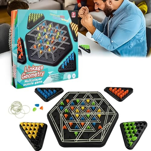 Geometric Chess Game, 2-4 Player Chain Triangle Chess Game Elastic Band Game Strategic Board Family Games for Kids Adult Christmas Birthday Toys Gifts(30.5 x 27 x4 cm)
