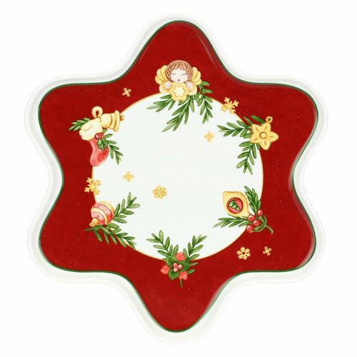 THUN - Teller in Sternform aus Porzellan, Durchmesser 30 cm, Kollektion Weihnachtsüberraschungen