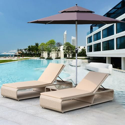 Outdoor Rattan Chaiselongue Chair Set of 4 - PE Wicker Patio Furniture with 4 Adjustable Positions for Porch Lawn Patio Beach