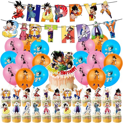 44 Stück Geburtstagsdeko Anime Geburtstag Party Deko Kindergeburtstag Set Banner Latex Ballon Geburtstag Tortendeko Geeignet für Kindergeburtstage und Mottoparty Dekorationen