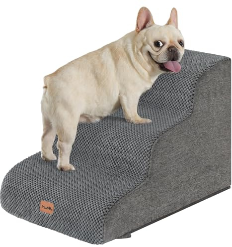 Made4Pets Dog Stairs Ramp for Small Dogs 15.7 H, 3-Step Dog Steps for Bed Couch Sofa and Chair, 35D Foam Pet Steps for Small Dogs and Cats, Non-Slip Bottom Pet Stairs, Grey