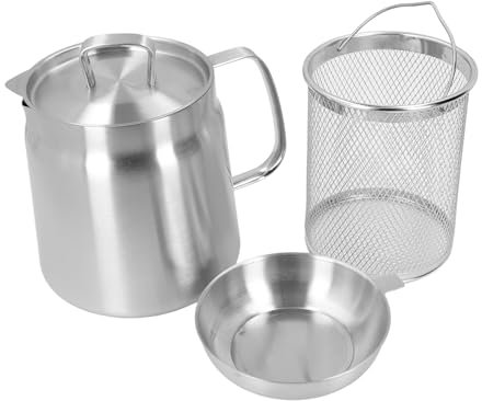 Olla Coladora de Aceite, Colador de Aceite de Acero Inoxidable 304 Olla Coladora de Aceite 2 en 1 con Ergonómico para Cocina (2L)