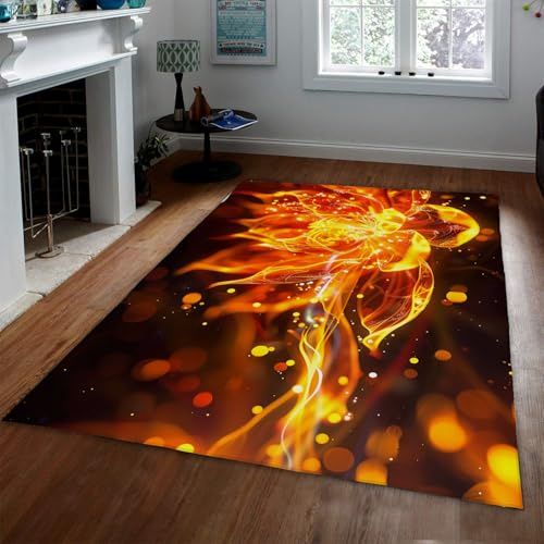 UERWOWELL Luxe Décoration De La Maison Tapis Motif Lotus Doré Tapis Abstraits pour Salon Chambre Bureau Léger Moelleux Tapis De Sol 160x200cm